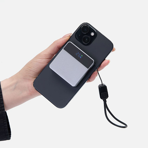 Внешний аккумулятор с беспроводной зарядкой Aura Power, серый - рис 9.