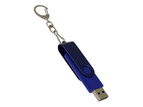USB-флешка на 32 Гб 2 в 1 поворотный механизм, c дополнительным разъемом Type-C с одноцветным металлическим клипом, синий - рис 3.