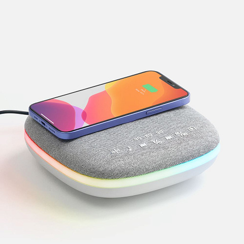 Bluetooth колонка с беспроводной зарядкой и подсветкой Terrafonic, серая - рис 2.