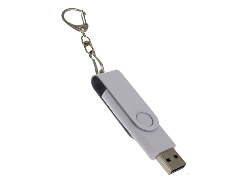 USB-флешка на 32 Гб 2 в 1 поворотный механизм, c дополнительным разъемом Type-C с одноцветным металлическим клипом, белый - рис 3.