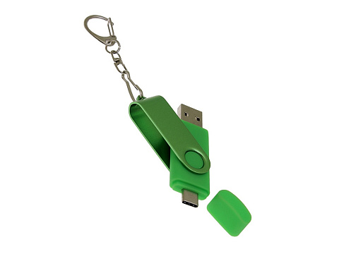 USB-флешка на 16 Гб 2 в 1 поворотный механизм, c дополнительным разъемом Type-C с одноцветным металлическим клипом, зеленый - рис 4.