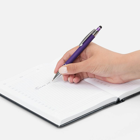 Ручка шариковая Sansen Soft Touch со стилусом, фиолетовая - рис 6.