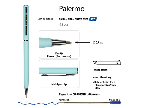Ручка шариковая автоматическая BrunoVisconti® PALERMO цвет корпуса голубой, soft-touch, 0.7 мм - рис 3.
