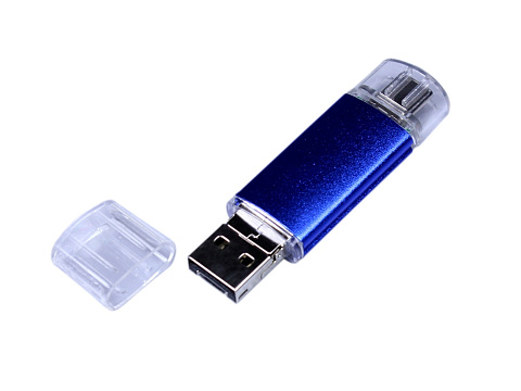 USB-флешка на 32 Гб c двумя дополнительными разъемами MicroUSB и TypeC, синий - рис 2.