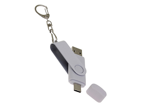 USB-флешка на 32 Гб 2 в 1 поворотный механизм, c дополнительным разъемом Type-C с одноцветным металлическим клипом, белый - рис 4.