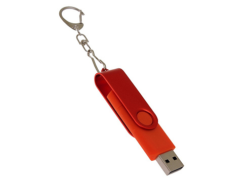 USB-флешка на 32 Гб 2 в 1 поворотный механизм, c дополнительным разъемом Type-C с одноцветным металлическим клипом, красный - рис 3.